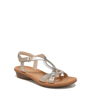 Naturalizer SOUL Womens Solo Strappy Flat Sandal, Warm Silver, 8 US