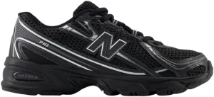 New Balance 740 Big Kids Shoes (Black Silver Metallic, 7)