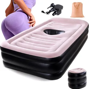 New Upgraded BBL Bed with Hole-Inflatable BBL Bed After Surgery,Brazilian Butt Lift Surgery Recovery Mattress with Carrying Bag & Air Pump,Waterproof Plant Velvet Touch Sleep-Black Pink(17.71*14.17In)
