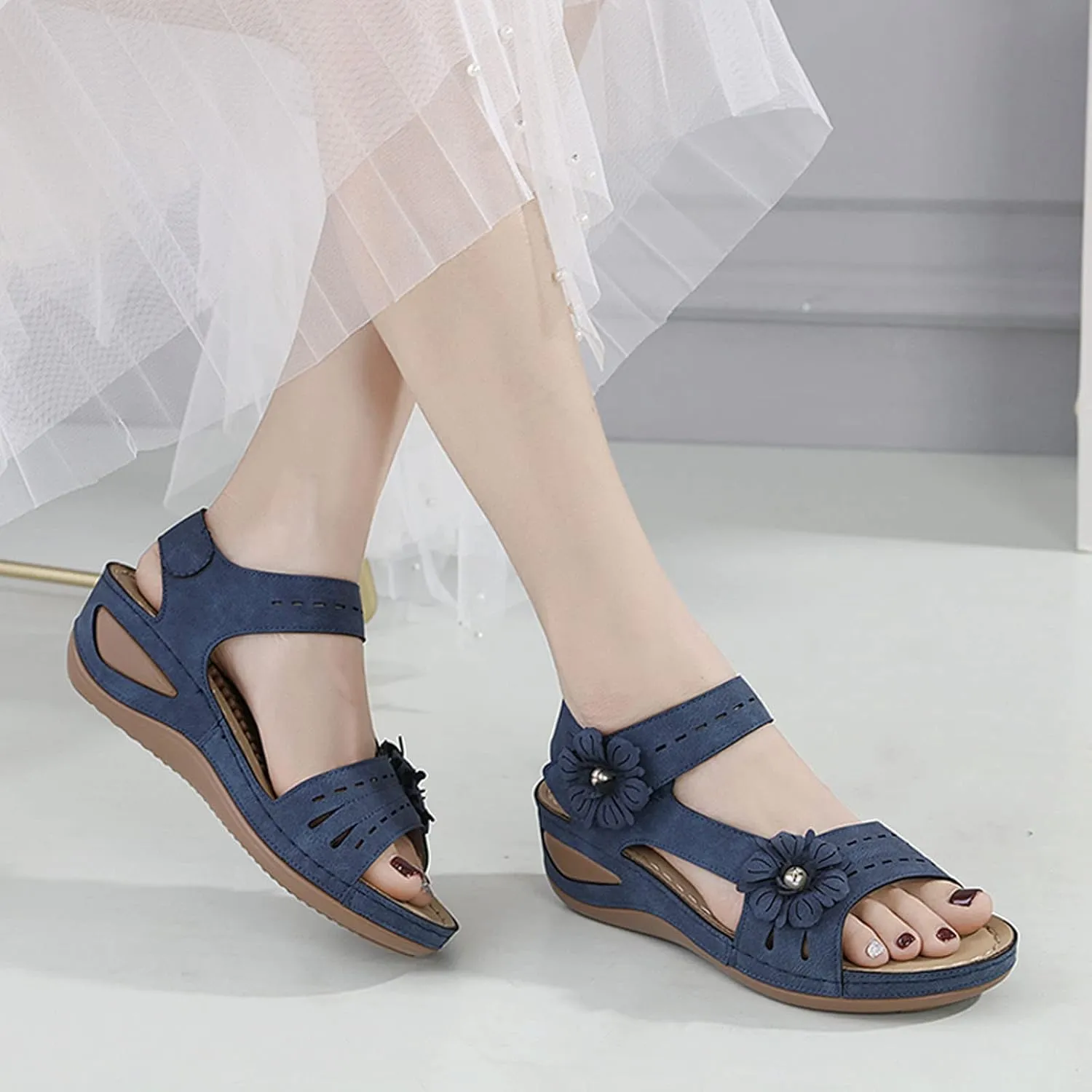 Ortho Walking Sandals for Elderly Women Shoes for Women Extra Wide Orthopedic Arch Support Shoes for Women Dressy Sandals Women Wide Feet Strappy Black Heels Everyday Sandals for Women
