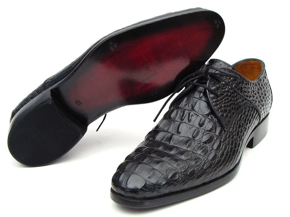 Paul Parkman Men's Black Crocodile Embossed Calfskin Derby Shoes
