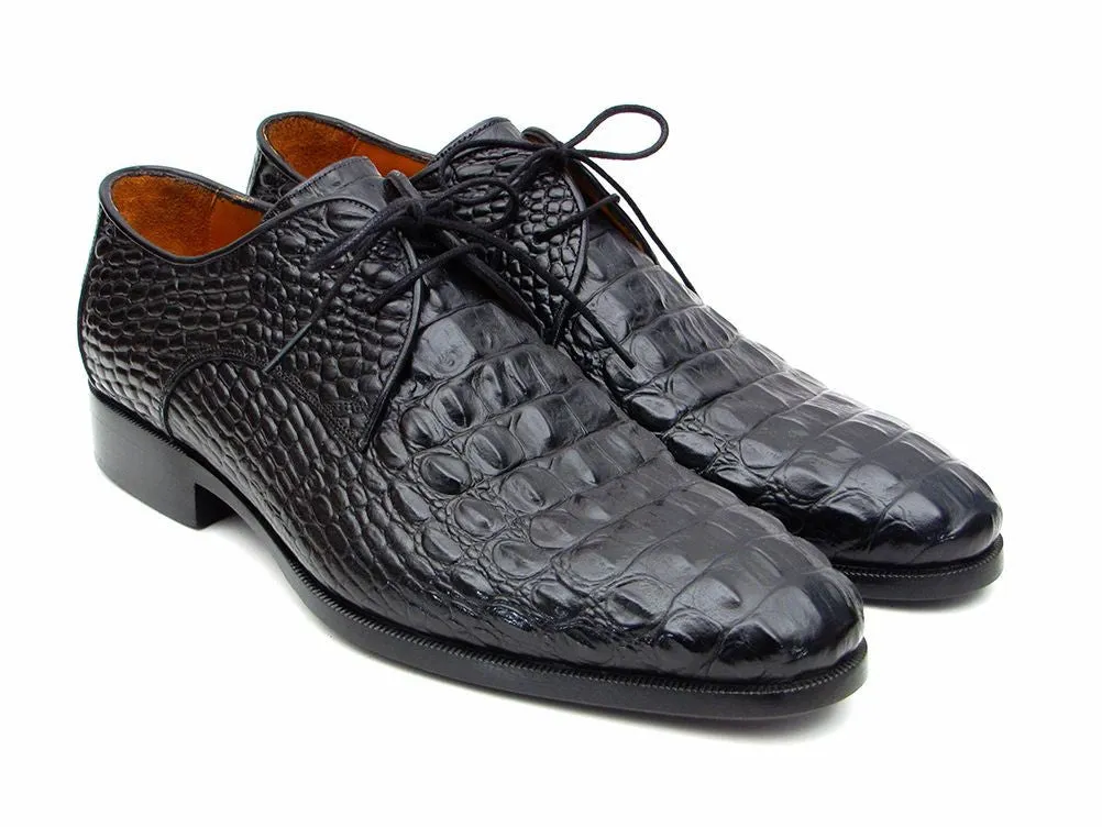 Paul Parkman Men's Black Crocodile Embossed Calfskin Derby Shoes
