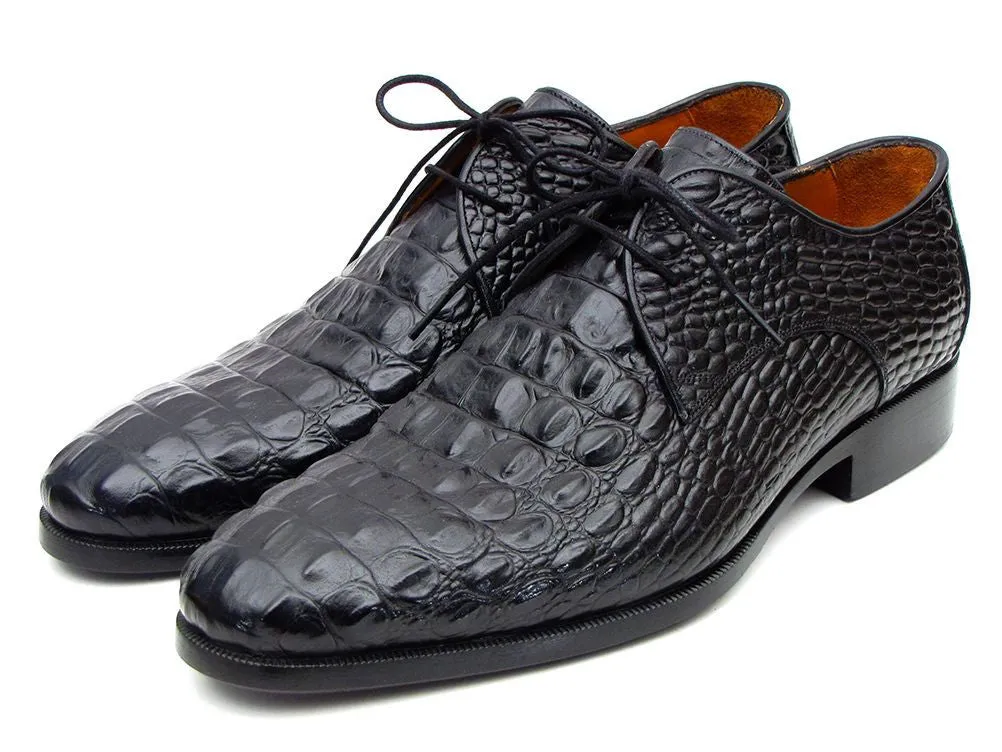 Paul Parkman Men's Black Crocodile Embossed Calfskin Derby Shoes
