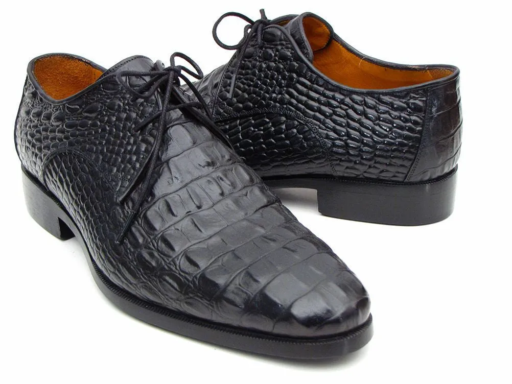 Paul Parkman Men's Black Crocodile Embossed Calfskin Derby Shoes