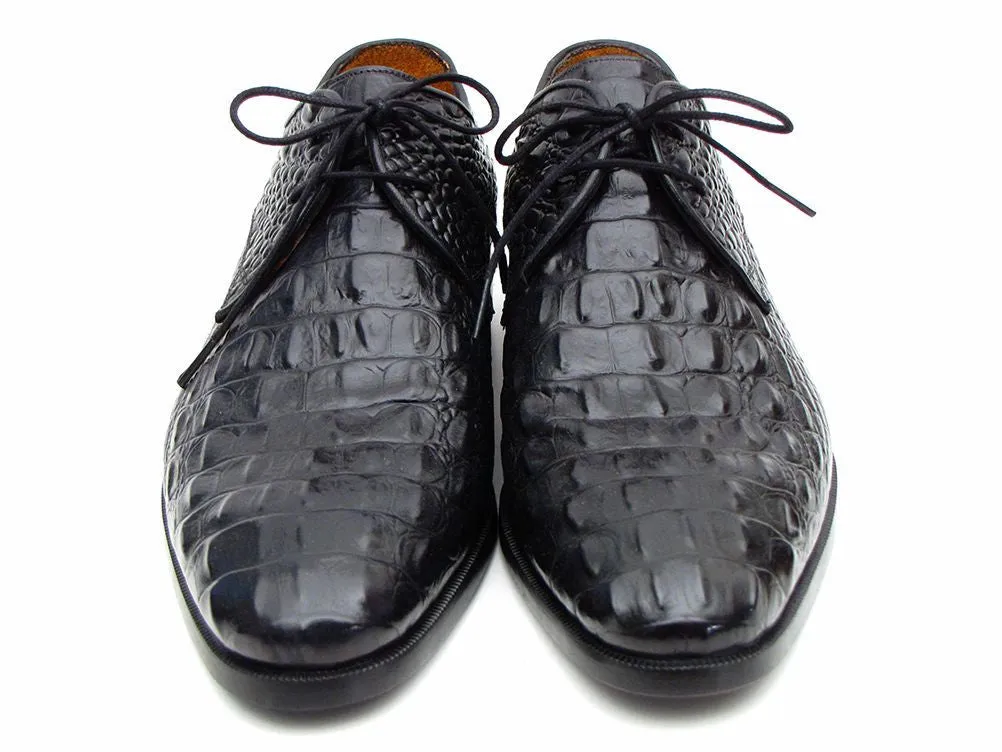 Paul Parkman Men's Black Crocodile Embossed Calfskin Derby Shoes