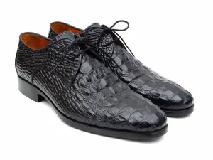Paul Parkman Men's Black Crocodile Embossed Calfskin Derby Shoes