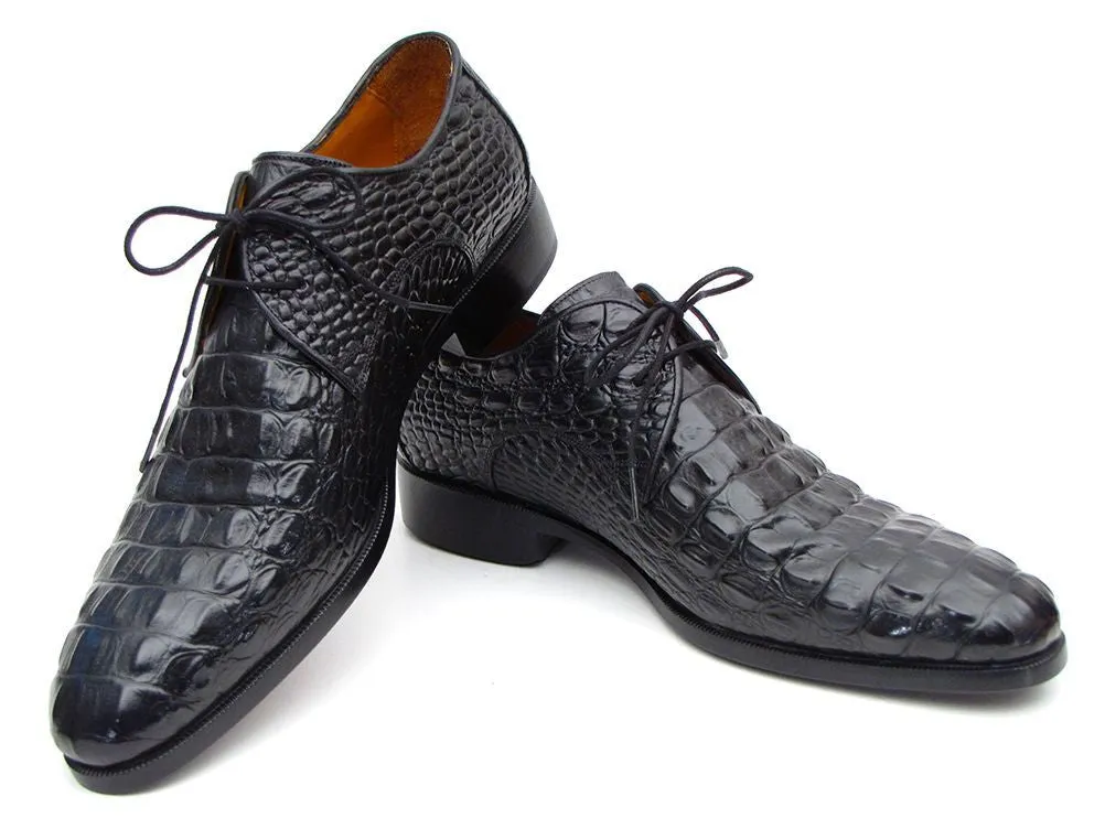Paul Parkman Men's Black Crocodile Embossed Calfskin Derby Shoes