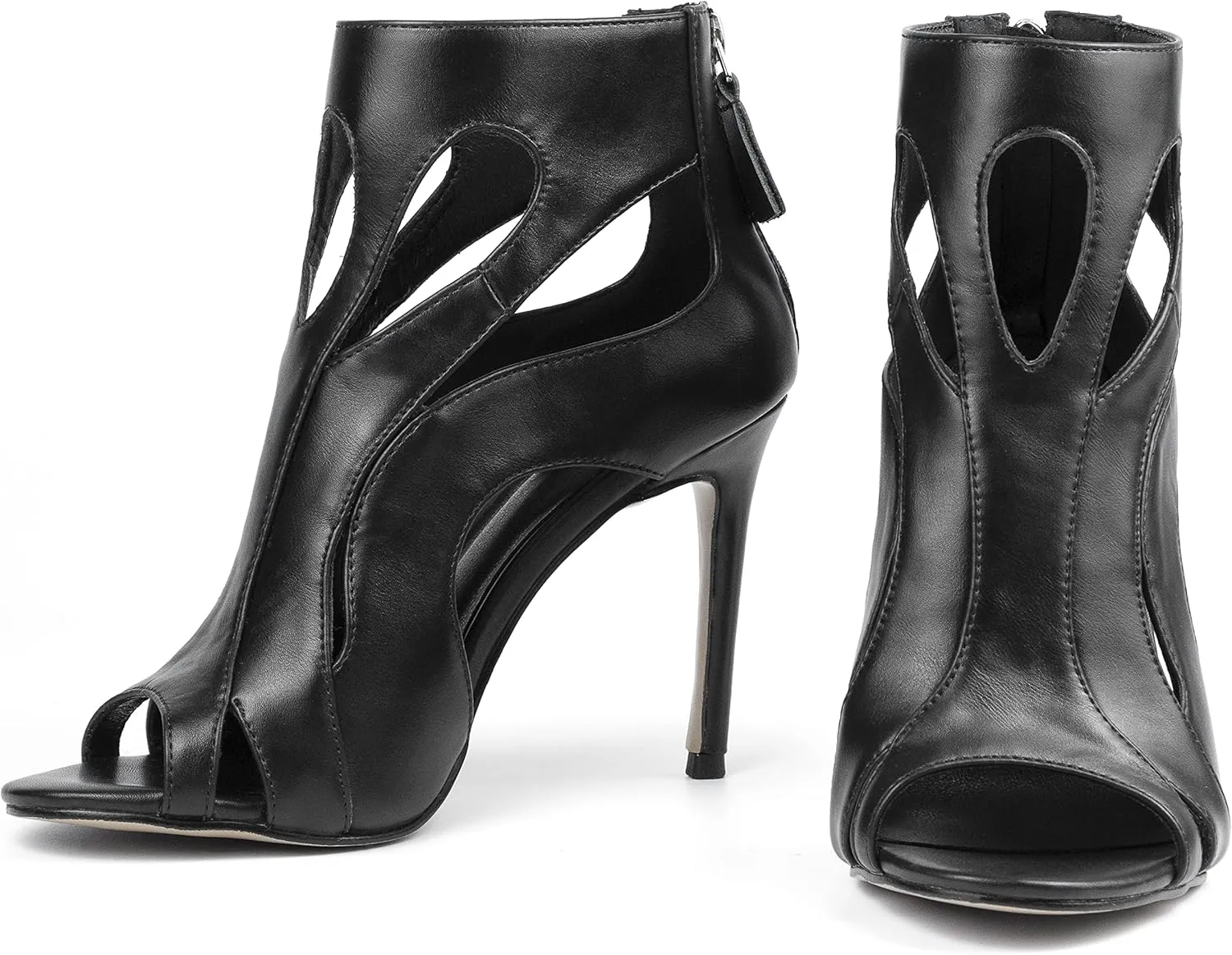 Peep Toe Booties for Women Black Open Toe Boots High Heels Summer Cutout Ankle Stiletto Sandals Dress Pumps Shoes Stylish Zipper Closure