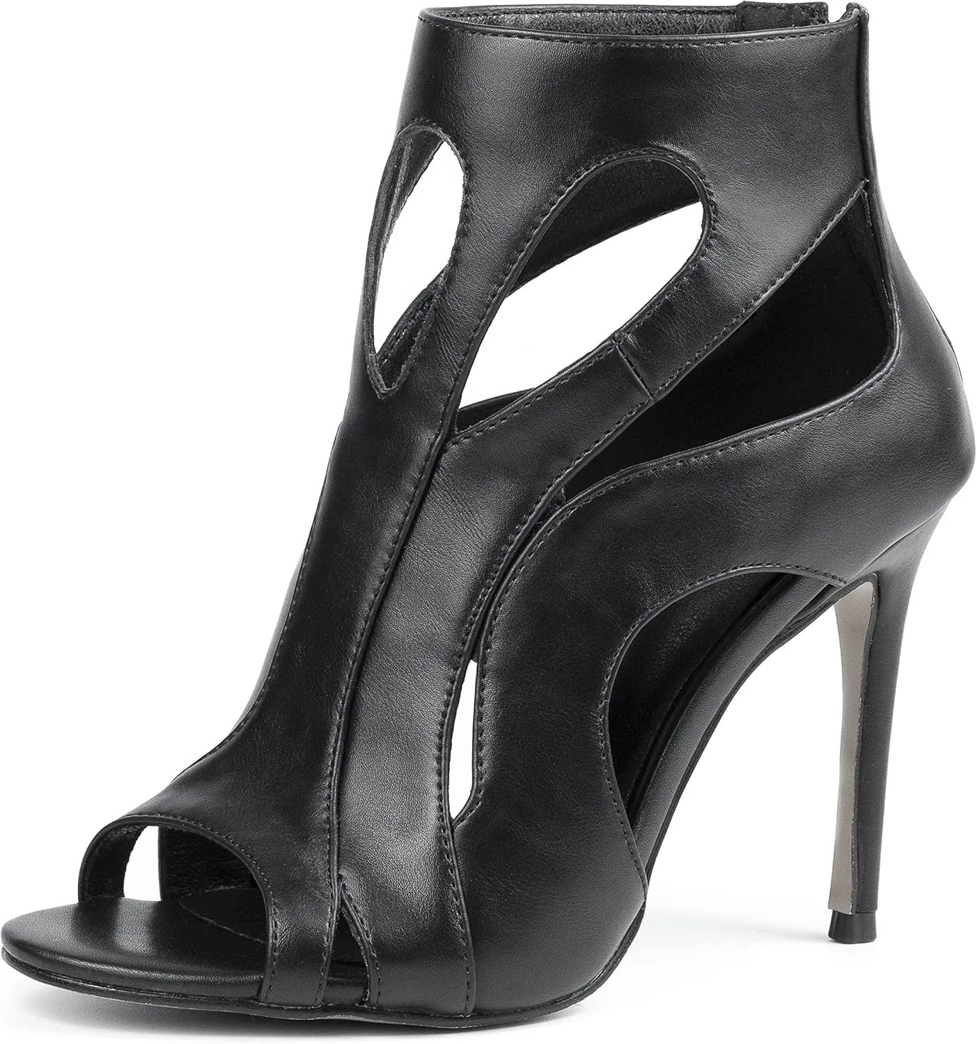 Peep Toe Booties for Women Black Open Toe Boots High Heels Summer Cutout Ankle Stiletto Sandals Dress Pumps Shoes Stylish Zipper Closure
