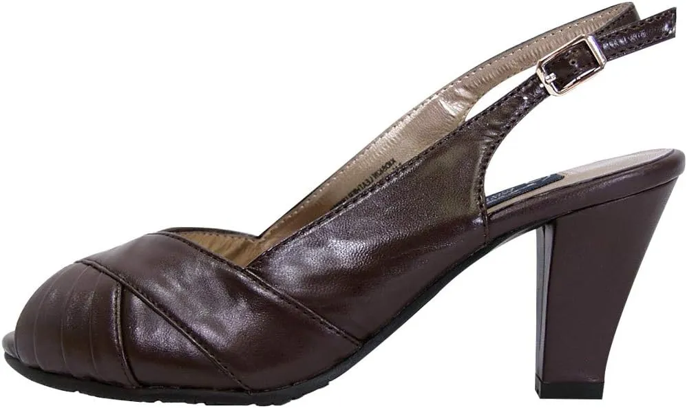 Peerage Daphne Women's Wide Width Peep Toe Pleated Upper Slingback Pumps