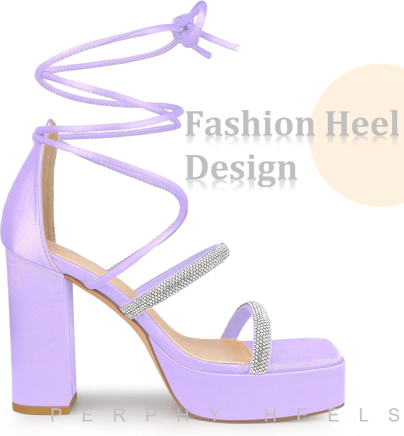 Perphy Rhinestone Platform Lace Up Chunky Heels Sandals for Women