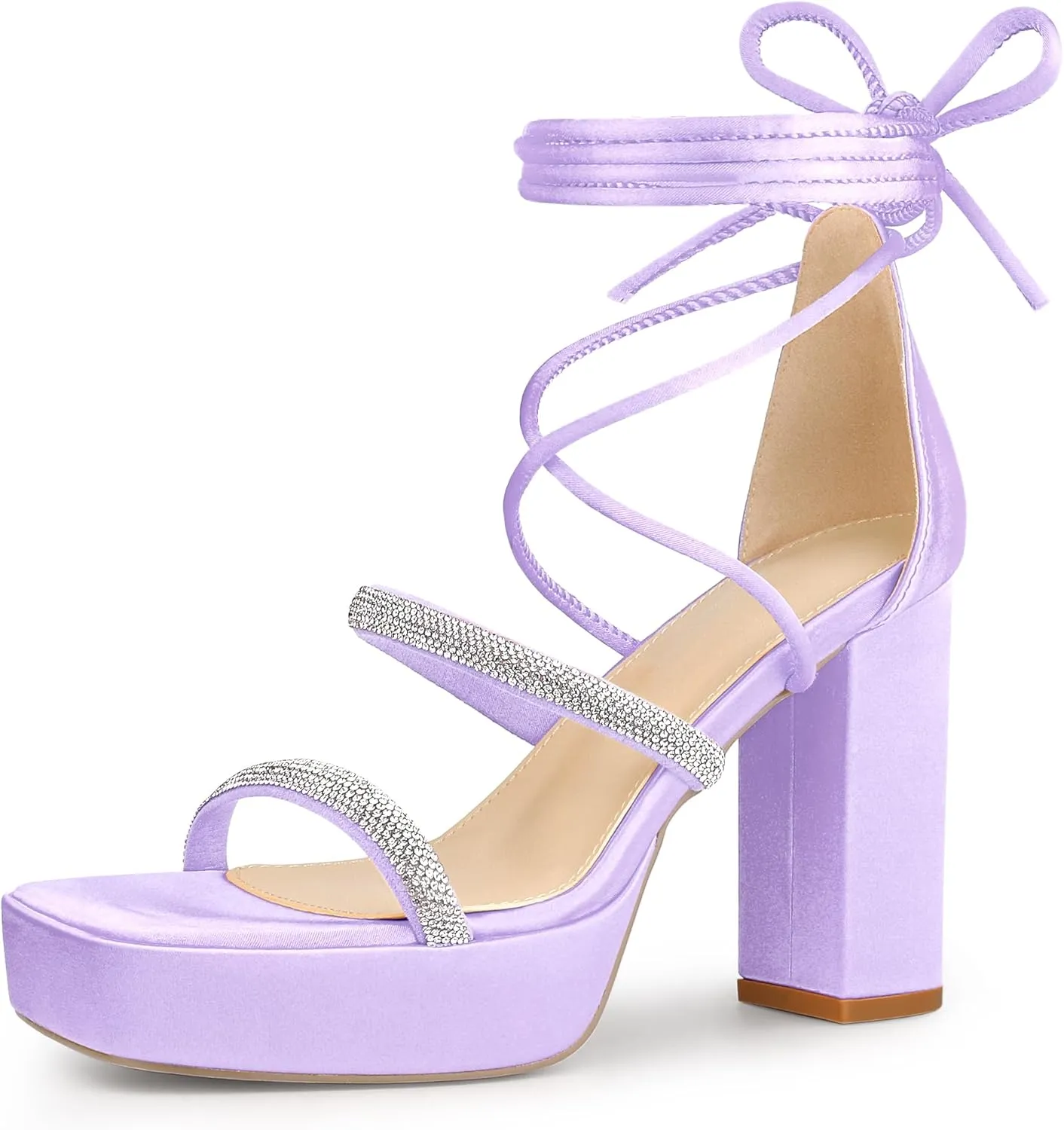 Perphy Rhinestone Platform Lace Up Chunky Heels Sandals for Women