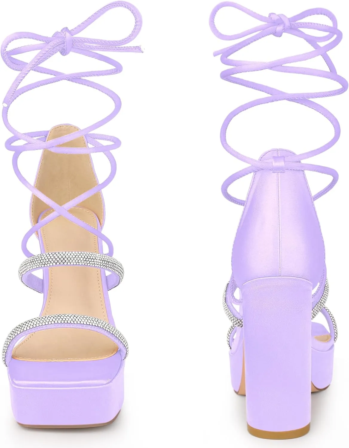 Perphy Rhinestone Platform Lace Up Chunky Heels Sandals for Women
