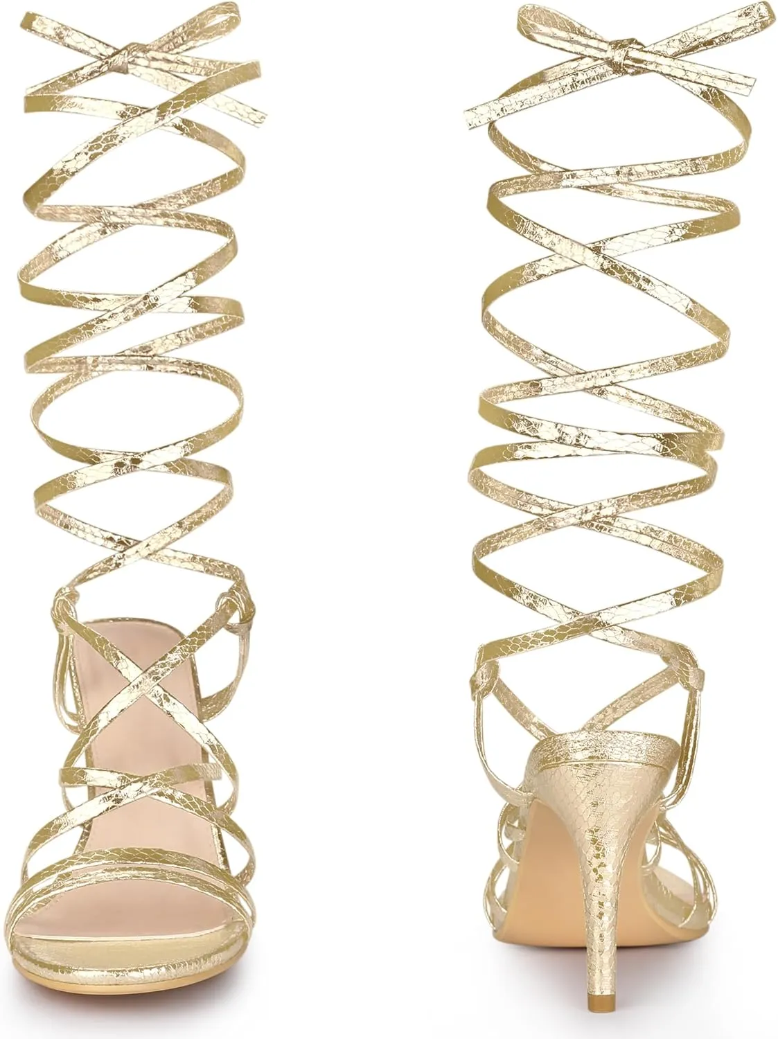 Perphy Snakeskin Print Strappy Lace Up Heeled Over 3 Inch Stiletto Heels Gladiator Sandals for Women