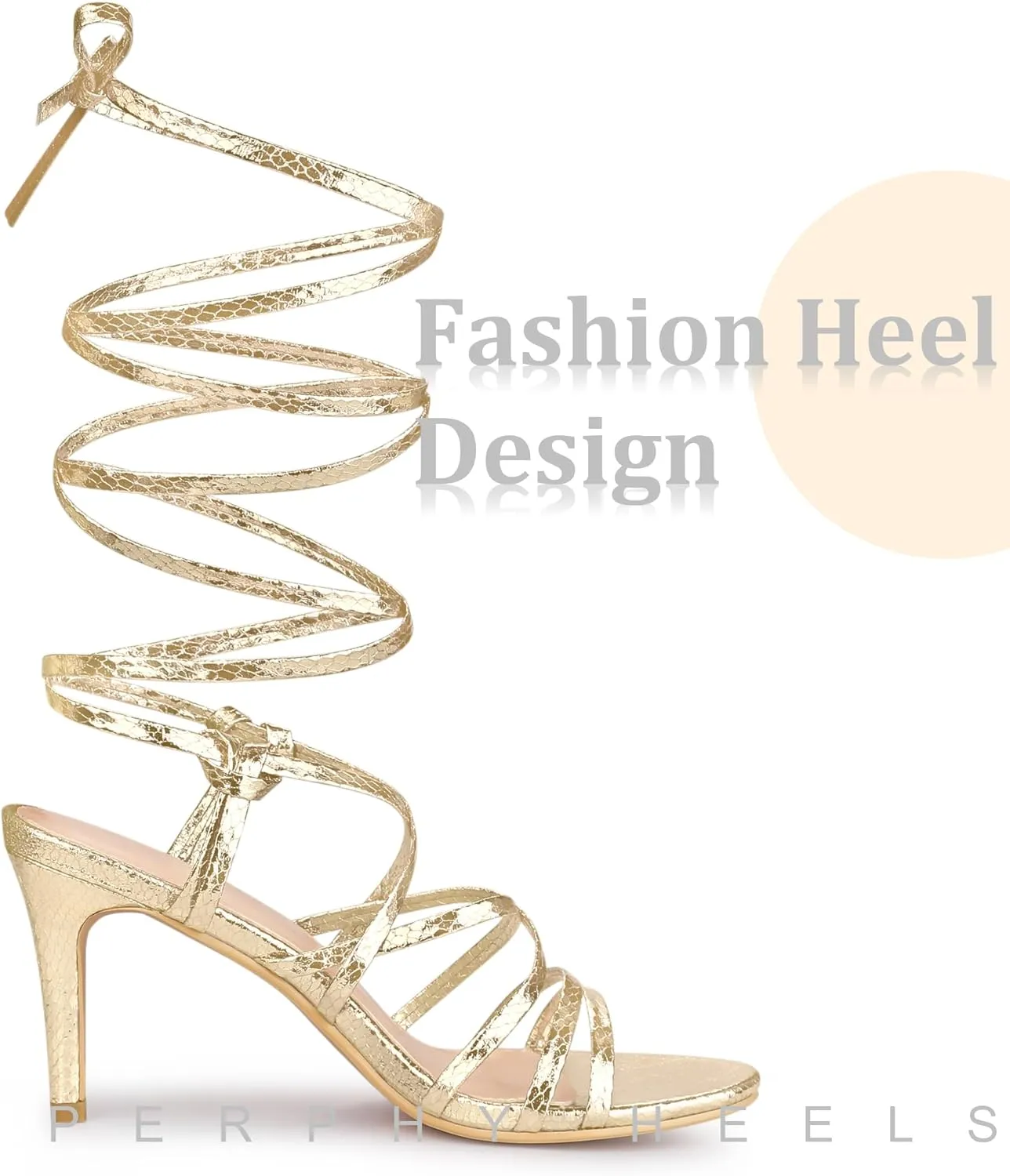 Perphy Snakeskin Print Strappy Lace Up Heeled Over 3 Inch Stiletto Heels Gladiator Sandals for Women