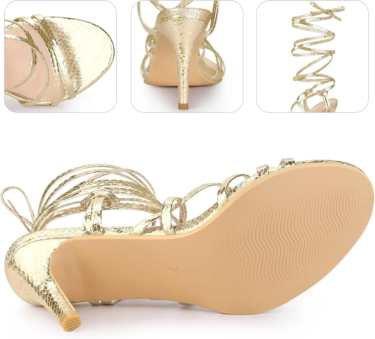 Perphy Snakeskin Print Strappy Lace Up Heeled Over 3 Inch Stiletto Heels Gladiator Sandals for Women