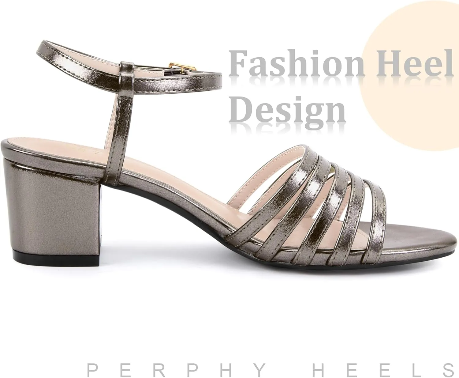 Perphy Strappy Open Toe Gladiator Block Heel Metallic Sandal for Women