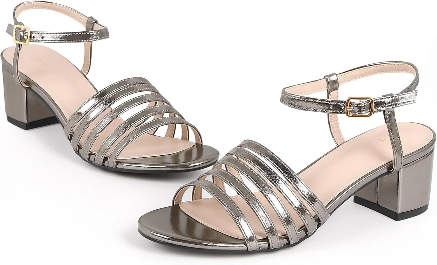 Perphy Strappy Open Toe Gladiator Block Heel Metallic Sandal for Women
