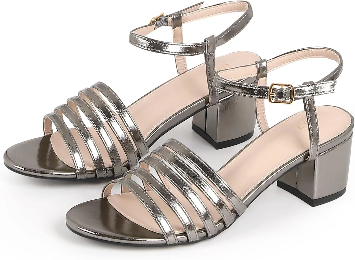 Perphy Strappy Open Toe Gladiator Block Heel Metallic Sandal for Women