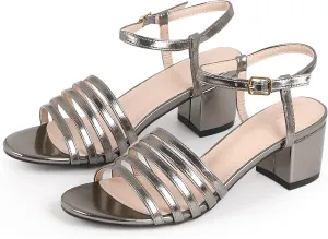 Perphy Strappy Open Toe Gladiator Block Heel Metallic Sandal for Women