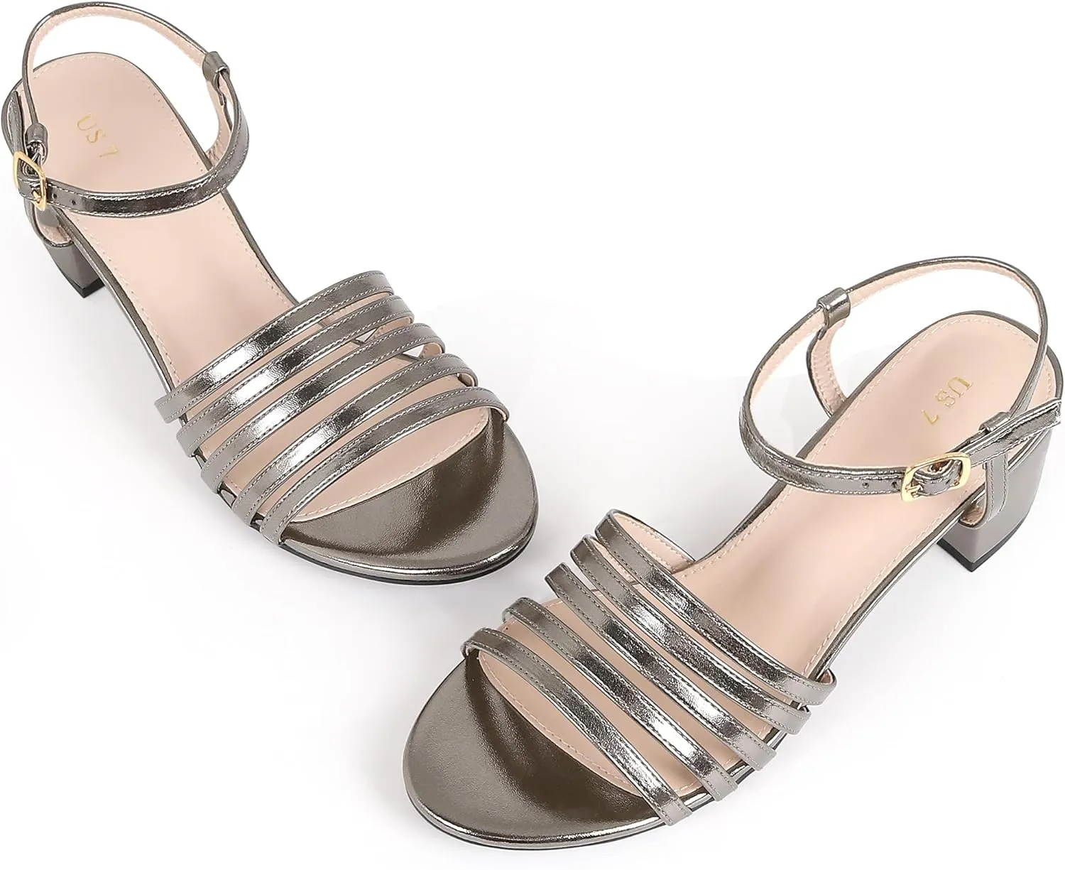 Perphy Strappy Open Toe Gladiator Block Heel Metallic Sandal for Women