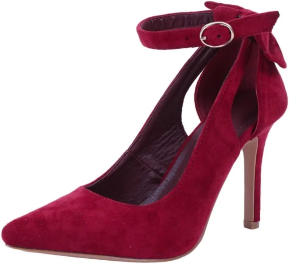 PiePieBuy Women's Pointed Toe High Heels Ankle Strap D'Orsay Pumps Shoes Bow Wedding Bowtie Back Dress Sandals