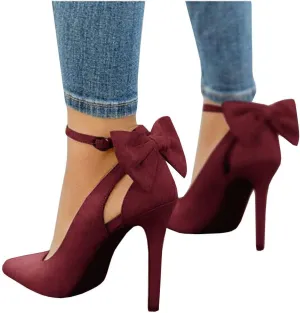 PiePieBuy Women's Pointed Toe High Heels Ankle Strap D'Orsay Pumps Shoes Bow Wedding Bowtie Back Dress Sandals