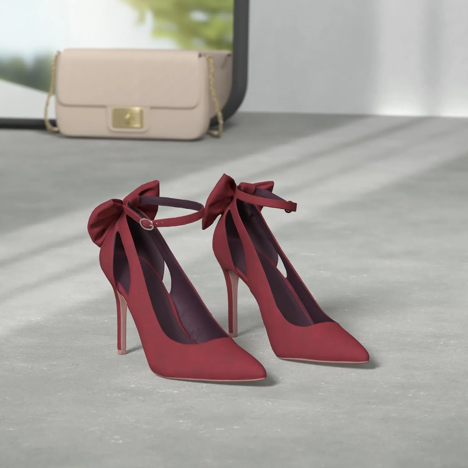 PiePieBuy Women's Pointed Toe High Heels Ankle Strap D'Orsay Pumps Shoes Bow Wedding Bowtie Back Dress Sandals