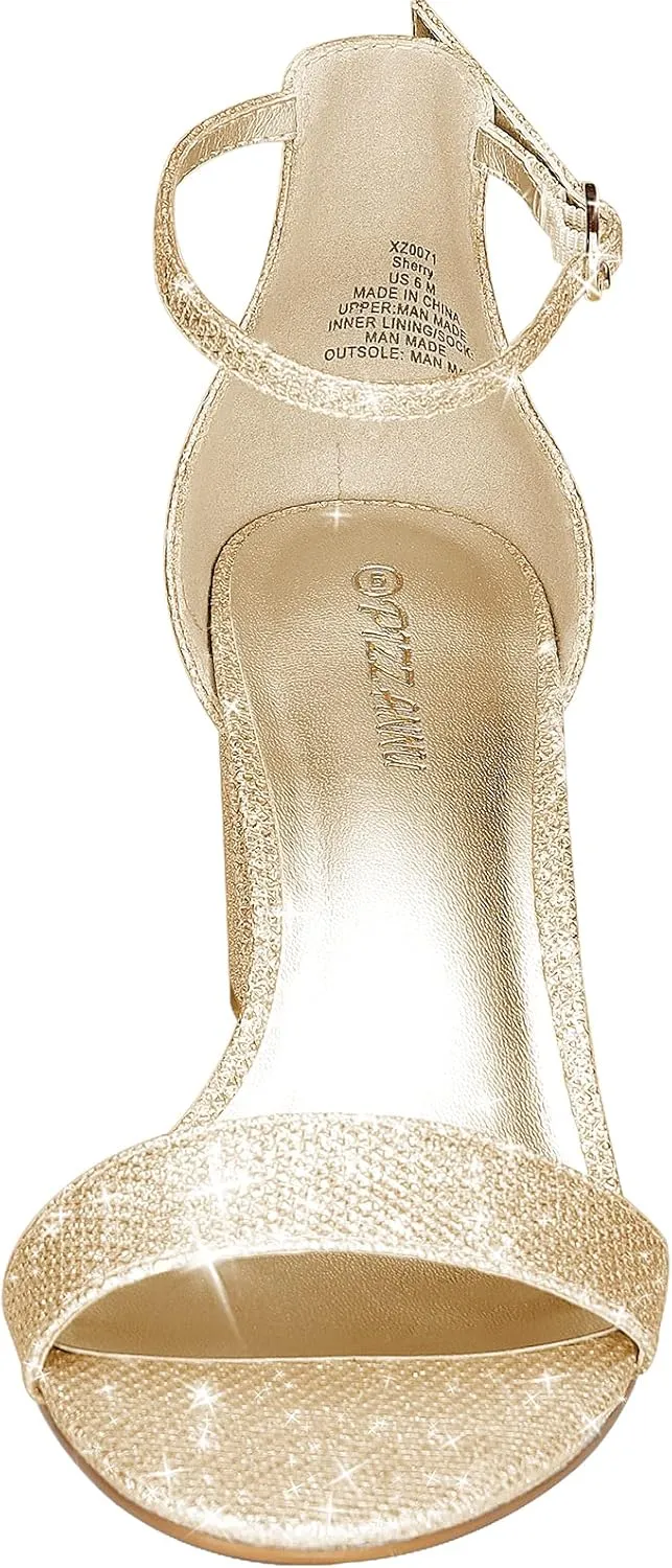 PIZZ ANNU Women's Low Block Chunky Heels Sandals Comfortable Open Toe Ankle Strap Party Dress Pump Shoes Strappy Buckle Heeled Sandal with 2 Inches Tall Thick Heel Design