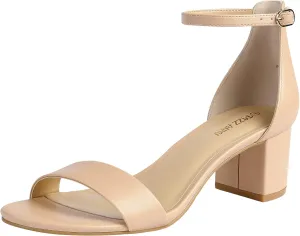 PIZZ ANNU Women's Low Block Chunky Heels Sandals Comfortable Open Toe Ankle Strap Party Dress Pump Shoes Strappy Buckle Heeled Sandal with 2 Inches Tall Thick Heel Design