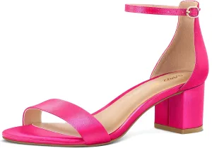 PIZZ ANNU Women's Low Block Chunky Heels Sandals Comfortable Open Toe Ankle Strap Party Dress Pump Shoes Strappy Buckle Heeled Sandal with 2 Inches Tall Thick Heel Design