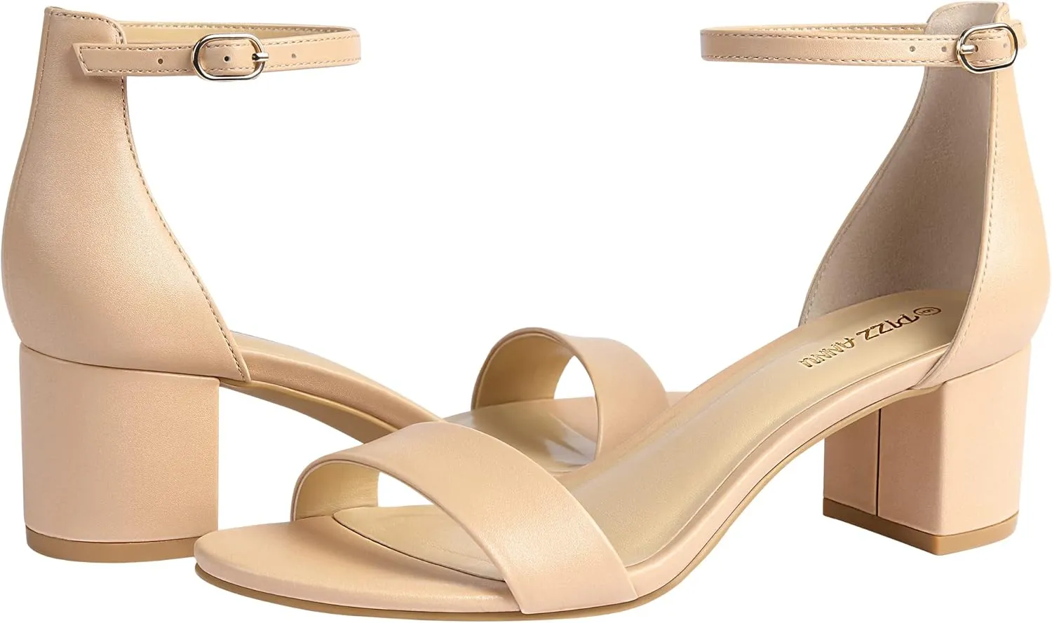 PIZZ ANNU Women's Low Block Chunky Heels Sandals Comfortable Open Toe Ankle Strap Party Dress Pump Shoes Strappy Buckle Heeled Sandal with 2 Inches Tall Thick Heel Design