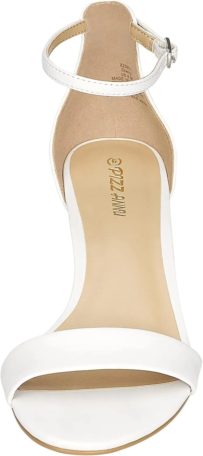 PIZZ ANNU Women's Low Block Chunky Heels Sandals Comfortable Open Toe Ankle Strap Party Dress Pump Shoes Strappy Buckle Heeled Sandal with 2 Inches Tall Thick Heel Design