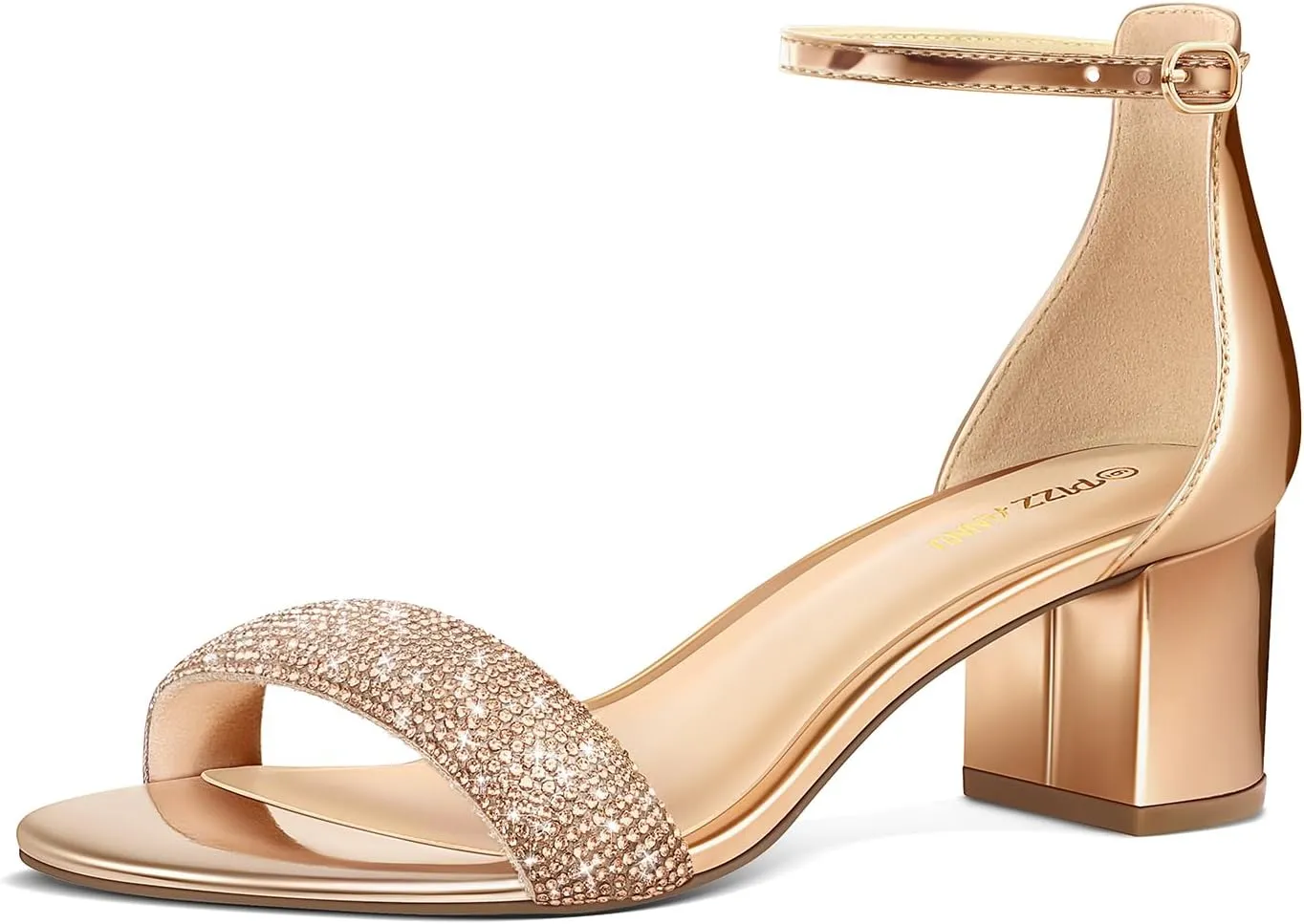 PIZZ ANNU Women's Low Block Chunky Heels Sandals Comfortable Open Toe Ankle Strap Party Dress Pump Shoes Strappy Buckle Heeled Sandal with 2 Inches Tall Thick Heel Design