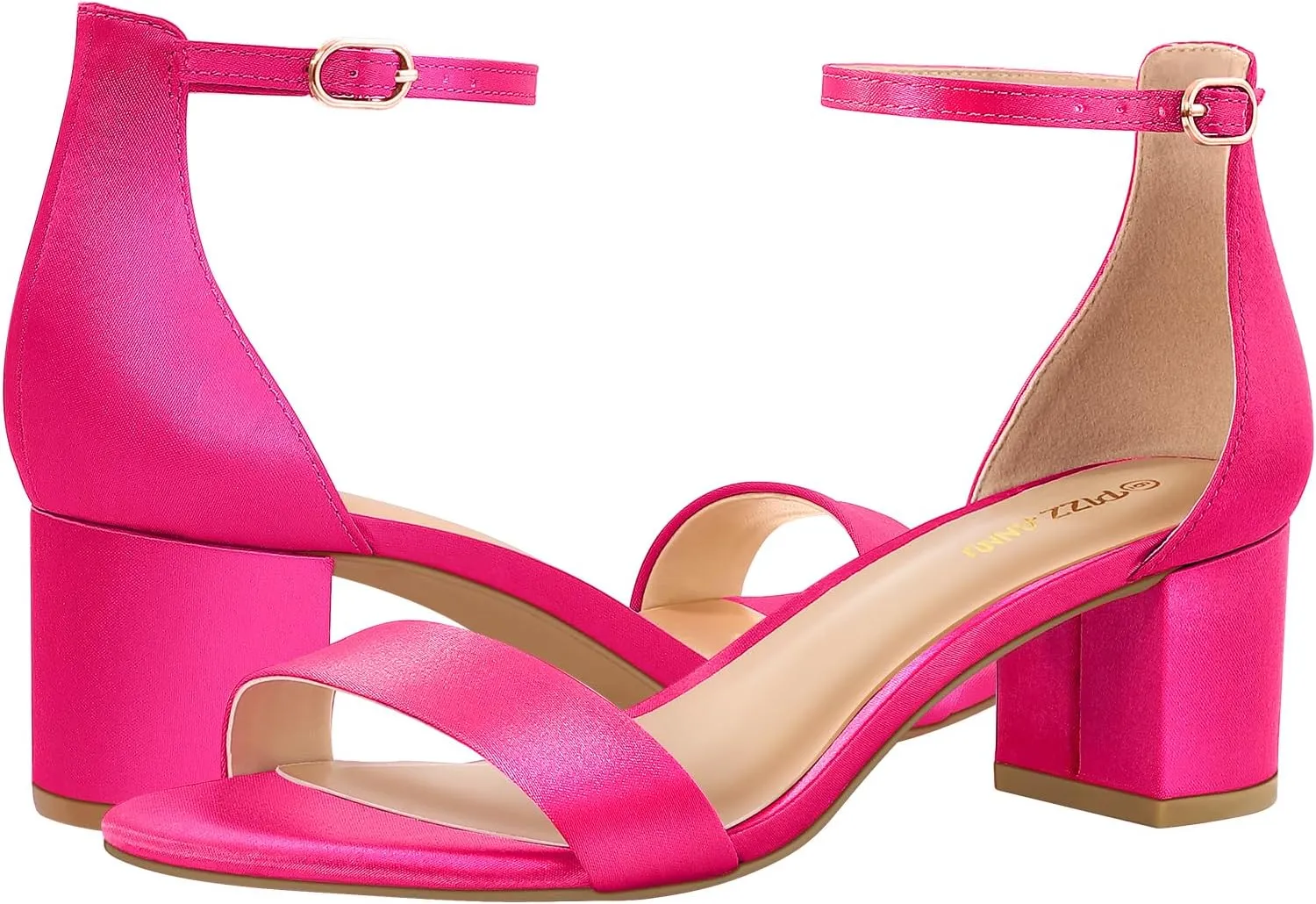 PIZZ ANNU Women's Low Block Chunky Heels Sandals Comfortable Open Toe Ankle Strap Party Dress Pump Shoes Strappy Buckle Heeled Sandal with 2 Inches Tall Thick Heel Design