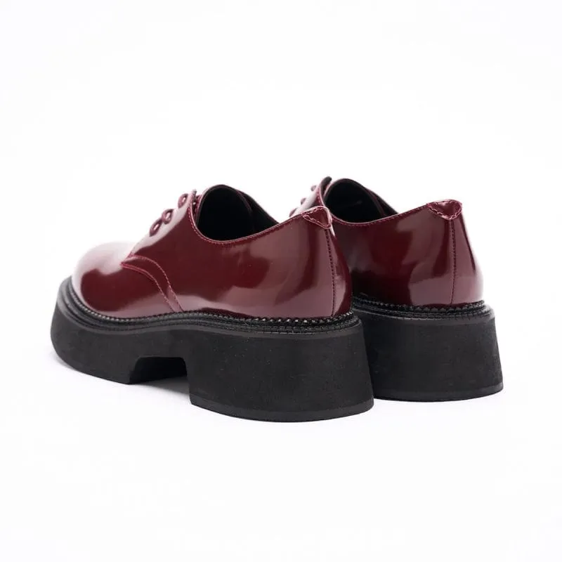 POLISHED DERBY SHOES BURGUNDY 45mm增高厚底皮鞋 增高皮鞋推薦