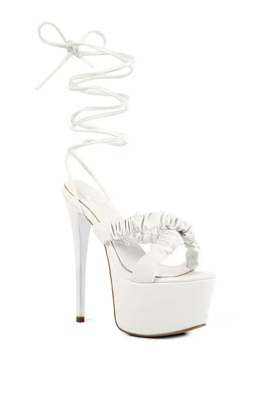 POP ERA RUCHED STRAPS TIE UP SANDALS
