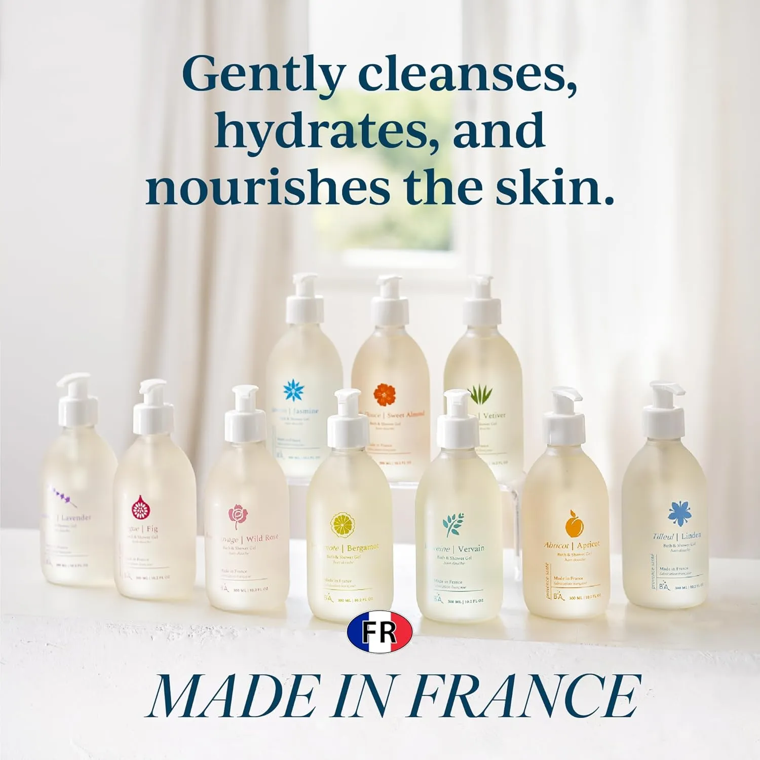 Provence Sante Cleansing Bath & Shower Gel - Moisturizing Almond Oil Body Wash for Dry Skin - Nourishing Calming Lavender Scent - Made in France - 10.2 Oz
