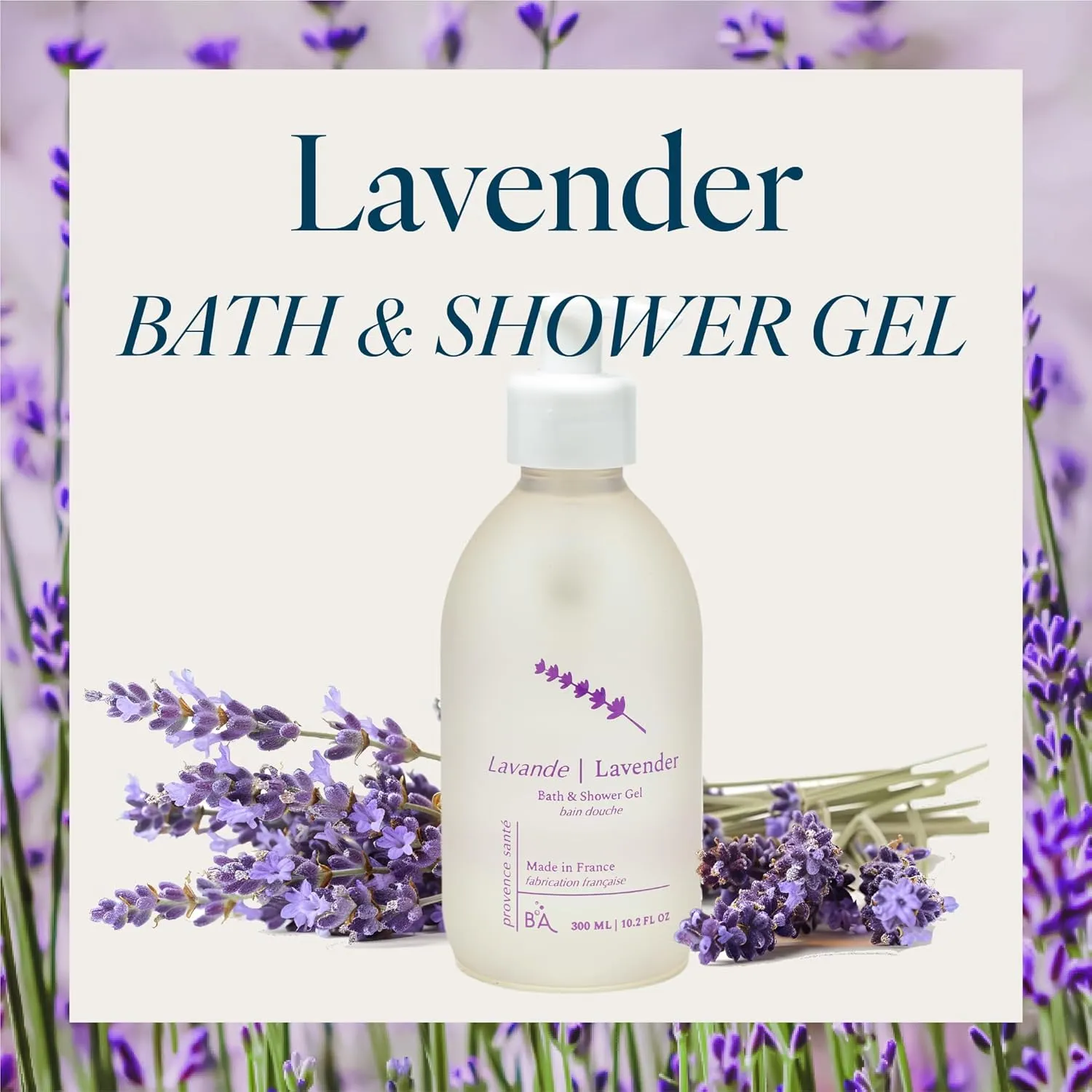 Provence Sante Cleansing Bath & Shower Gel - Moisturizing Almond Oil Body Wash for Dry Skin - Nourishing Calming Lavender Scent - Made in France - 10.2 Oz