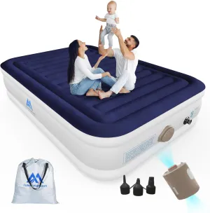 Queen Air Mattress with Built in Pump, 18'' Luxury Comfort Inflatable Mattress with Rechargeable Pump, Portable Cordless Self Blow Up Mattress, Durable Air Bed for Home&Guests, 660lb Max
