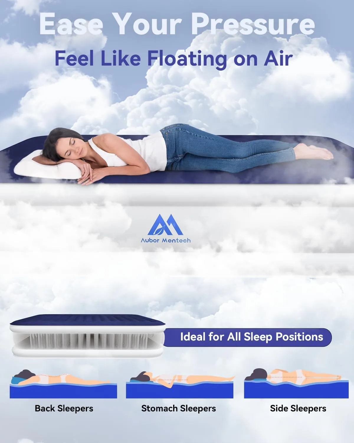 Queen Air Mattress with Built in Pump, 18'' Luxury Comfort Inflatable Mattress with Rechargeable Pump, Portable Cordless Self Blow Up Mattress, Durable Air Bed for Home&Guests, 660lb Max