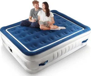 Queen Air Mattress with Built in Pump and 4 Portable Handles, 18" Raised Comfort Blow Up Mattress, 800lb Support Air Bed with Carry Bags, 3 Mins Sturdy Inflatable Bed for Home, Guest&Camping