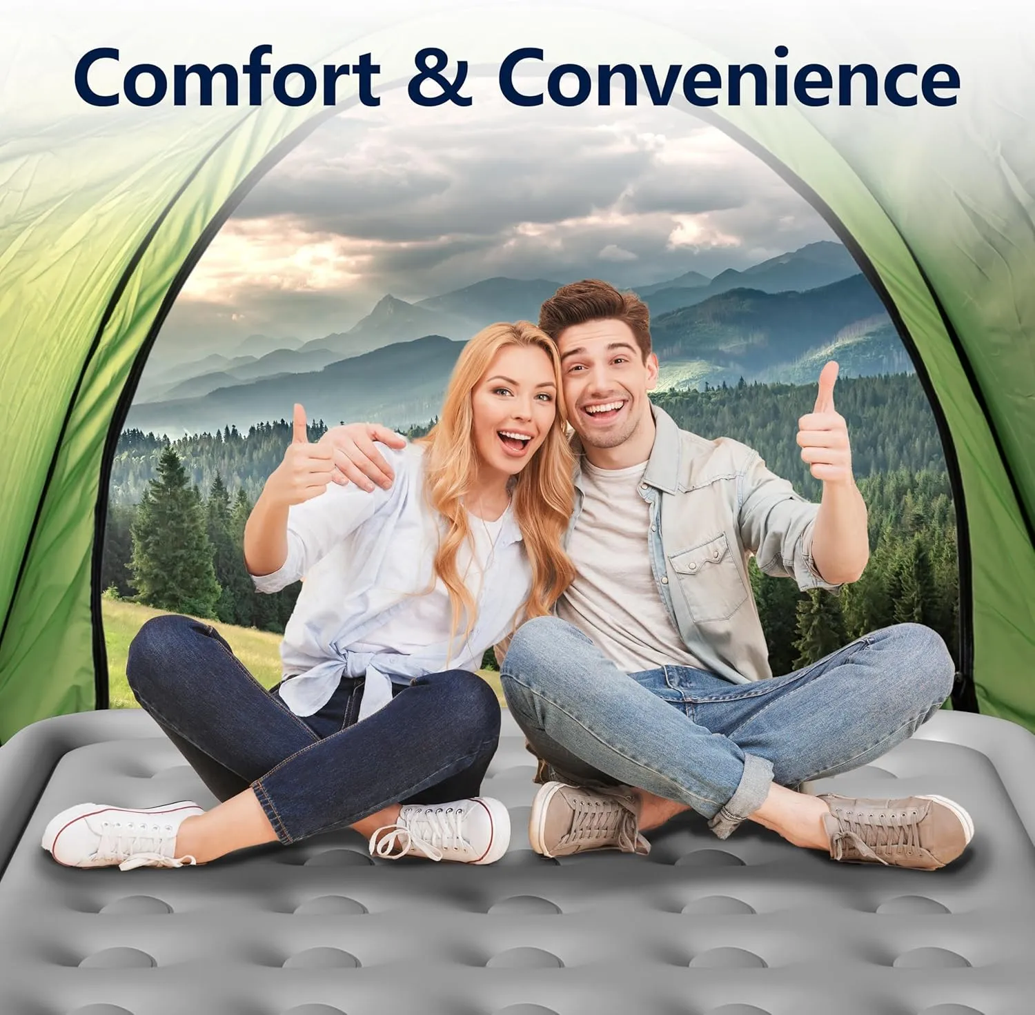 Queen Air Mattress with Built in Pump, Inflatable Mattress for Home, Blow up Air Bed 3 Min Quick Inflation and Deflation, Thin Velvet Top, 22'' Queen Size Gray