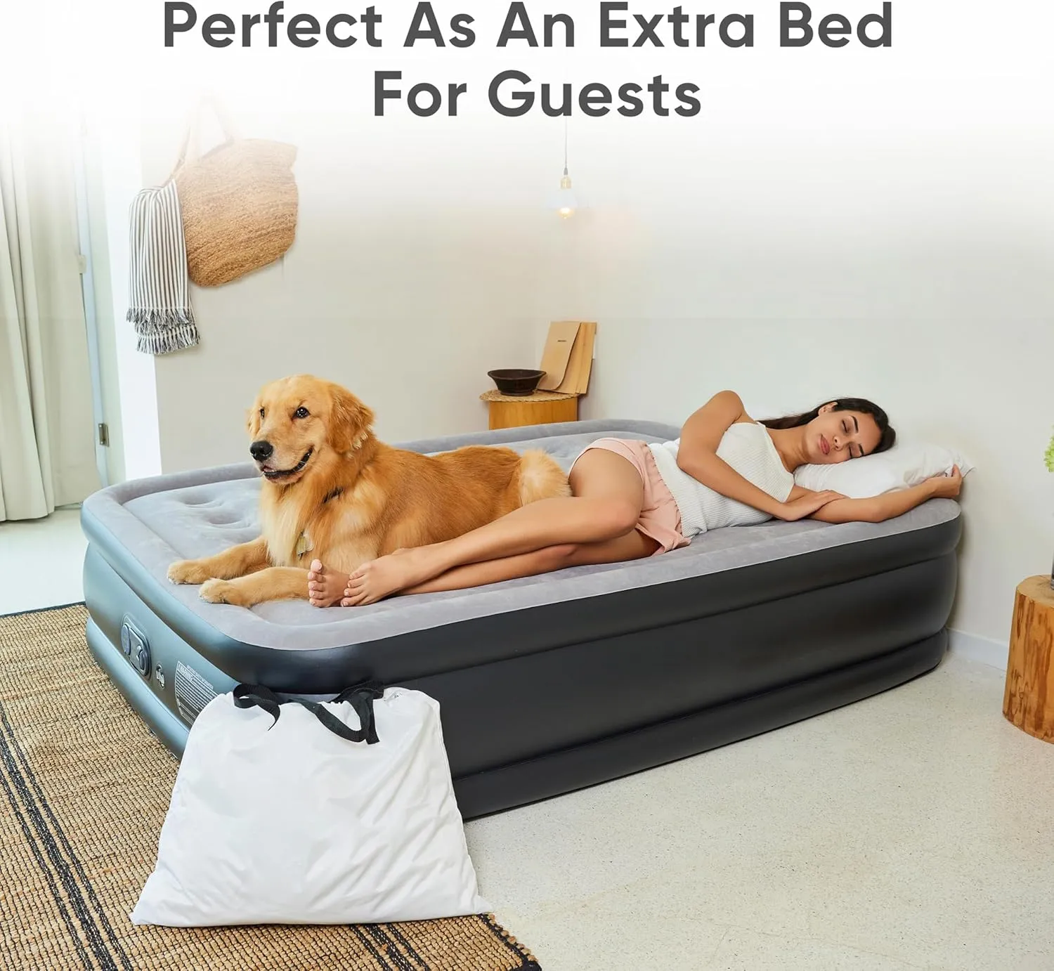 Queen Air Mattress with Built in Pump, Inflatable Mattress for Home, Blow up Air Bed 3 Min Quick Inflation and Deflation, Thin Velvet Top, 22'' Queen Size Gray