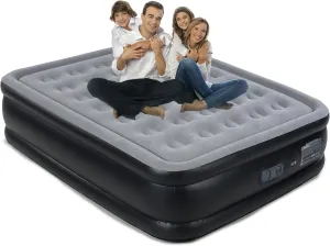 Queen Air Mattress with Built in Pump, Inflatable Mattress for Home, Blow up Air Bed 3 Min Quick Inflation and Deflation, Thin Velvet Top, 22'' Queen Size Gray