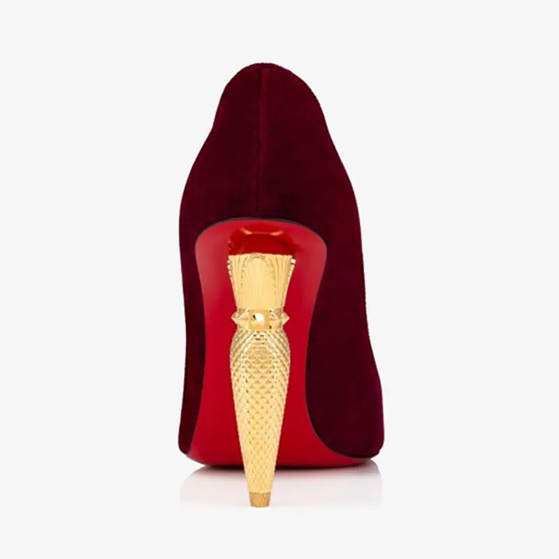 Red Veau Velours Pump with Gold Heel