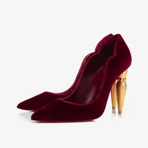 Red Veau Velours Pump with Gold Heel