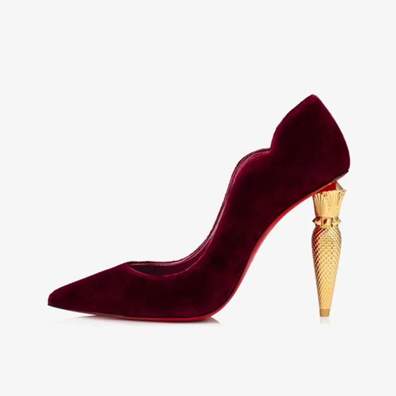 Red Veau Velours Pump with Gold Heel