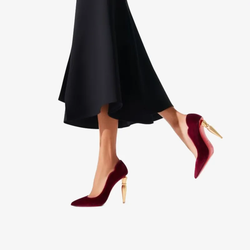 Red Veau Velours Pump with Gold Heel
