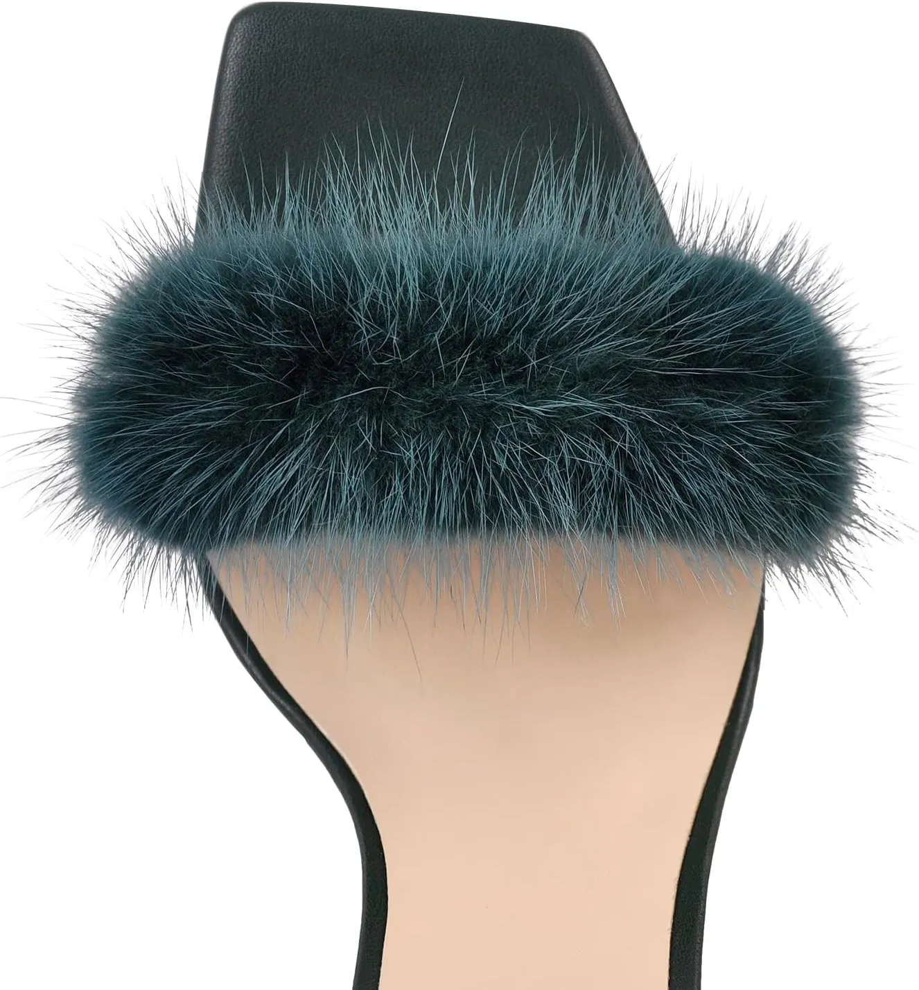 Richealnana Women's Fluffy Feather Pointed Toe Clear Heels Sandals